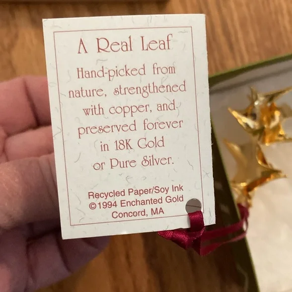 NEW 18k gold dipped real holly ornament original box